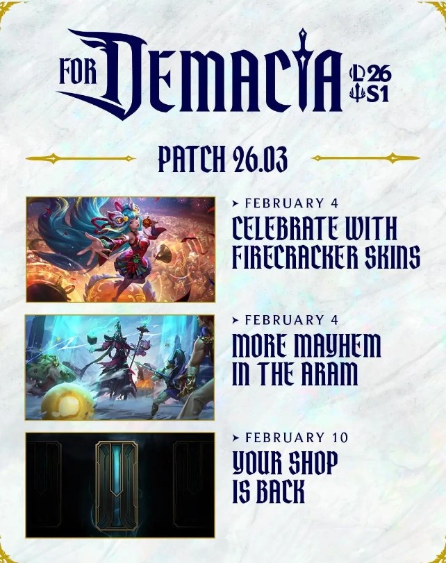 LOL发布新赛季版本规划：26.03版本海克斯乱斗将有重大更新