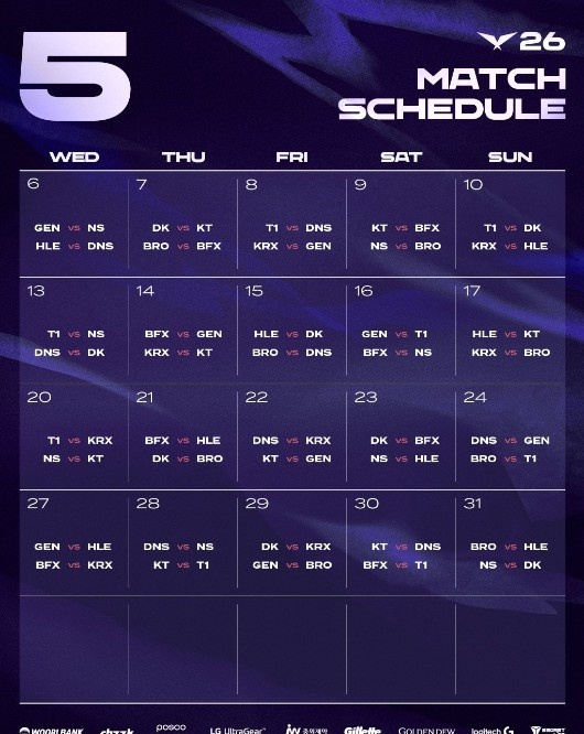 LCK发布赛程：常规赛4月1日开赛 揭幕战HLEvsBRO、T1vsKT